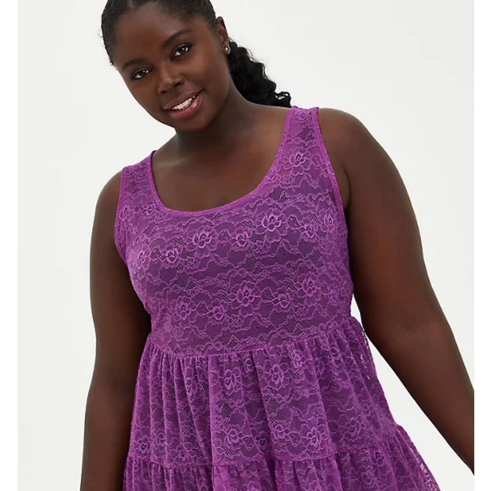 Torrid Sheer Lace Crew Neck Tiered Babydoll Tunic Tank, Size 3x, NWT